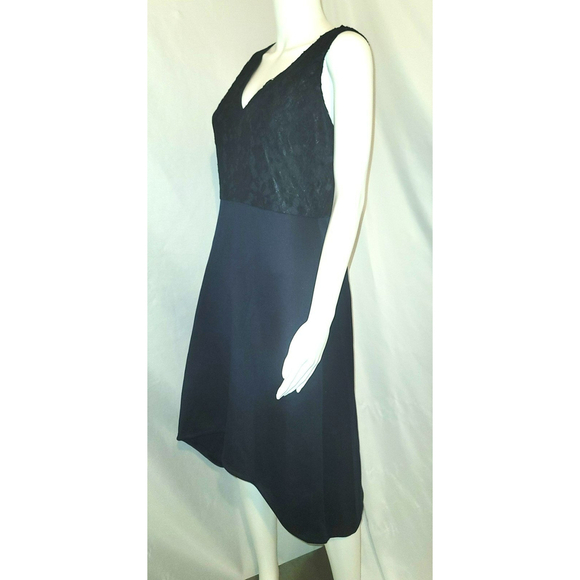 Enfocus Studio Navy Blue Lace Bodice Midi High Low Halter Dress - Size 10 - Picture 7 of 9